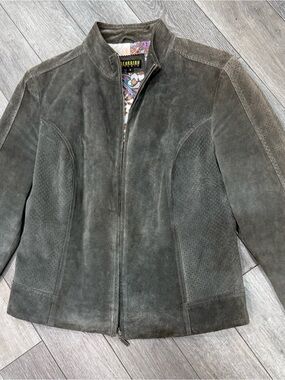 Georgiou Gray Perforated Suede Zip Jacket